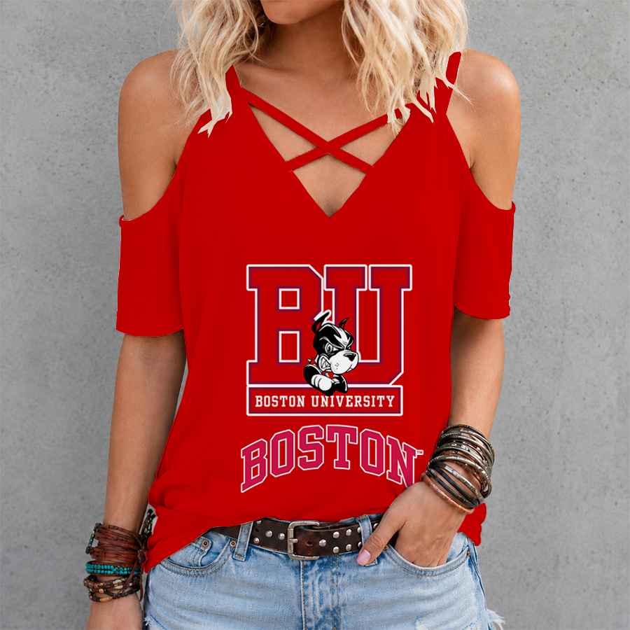 Limited Edition – Customized Ncaa Boston University Terriers Criss Cross V-Neck Top TTH210714
