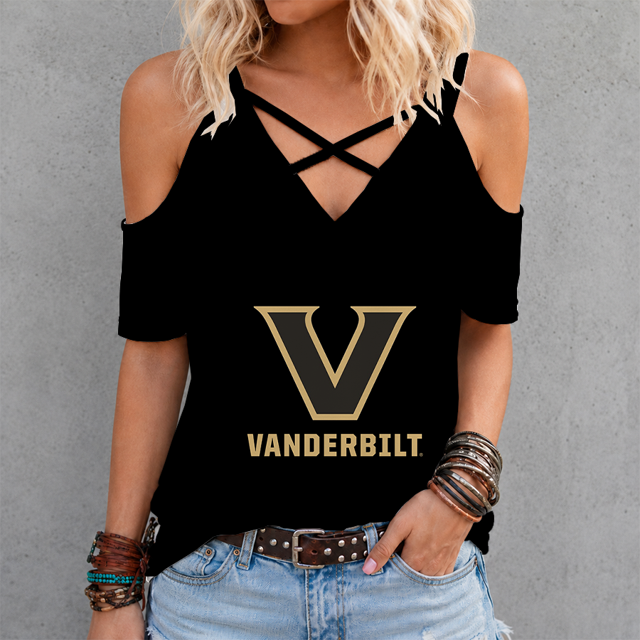 Limited Edition – Customized NCAA Vanderbilt Commodores Criss Cross V-Neck Top TTH210715