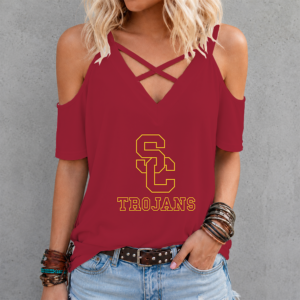 Limited Edition – Customized NCAA Usc Trojans Criss Cross V-Neck Top TTH210715