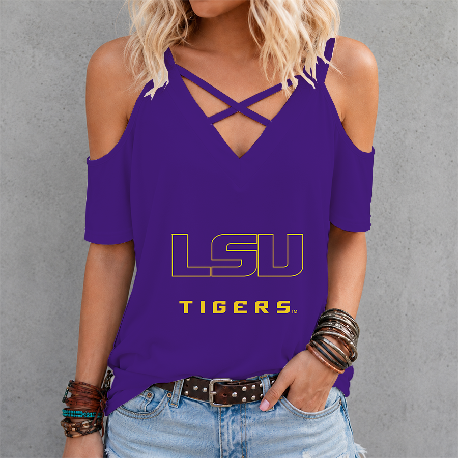Limited Edition – Customized NCAA Lsu Tigers Criss Cross V-Neck Top TTH210715