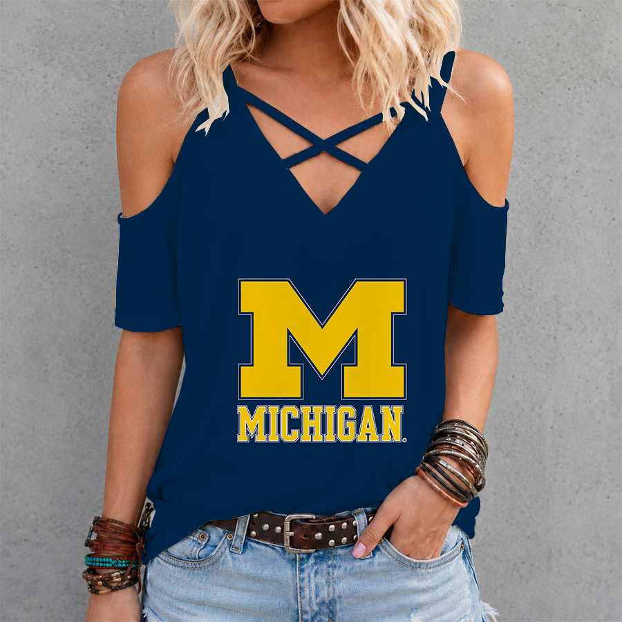 Limited Edition – Customized NCAA Michigan Wolverines Criss Cross V-Neck Top TTH210715