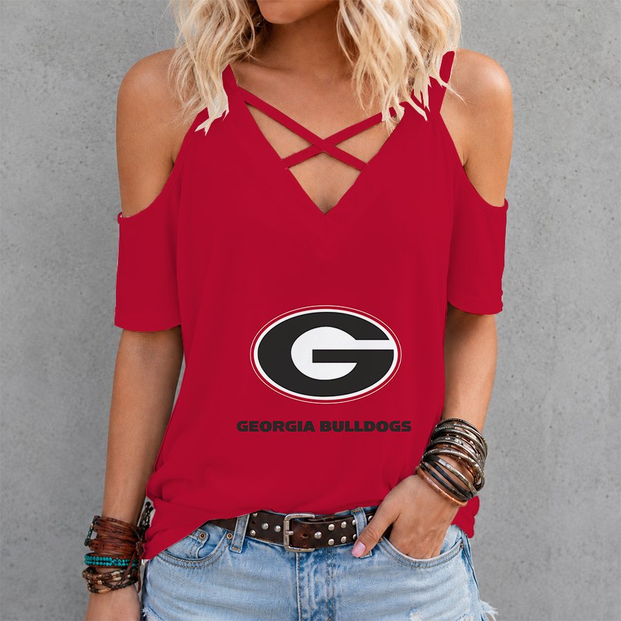 Limited Edition – Customized NCAA Georgia Bulldogs Criss Cross V-Neck Top TTH210715
