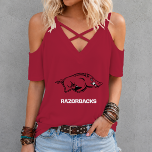 Limited Edition – Customized NCAA Arkansas Razorbacks Criss Cross V-Neck Top TTH210715