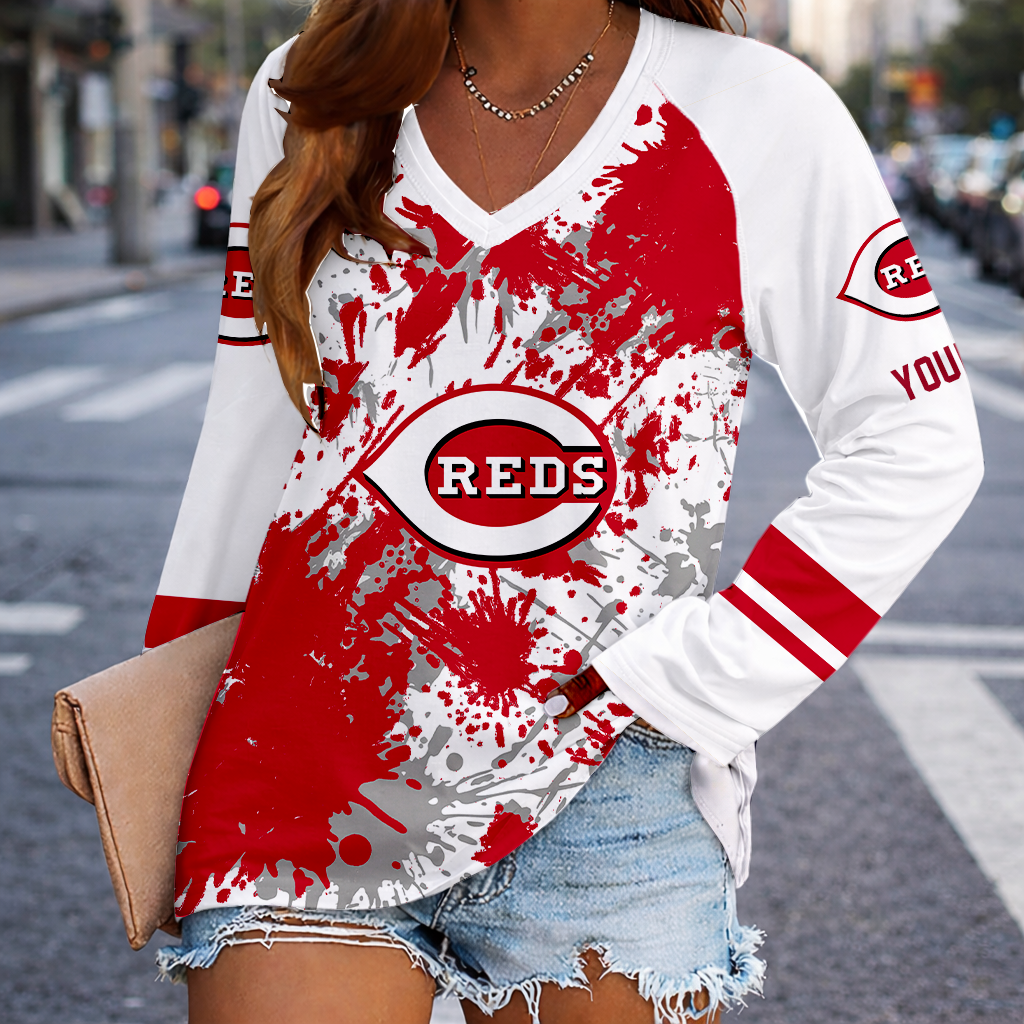 Limited Edition – Customized MLB Cincinnati Reds Women’s V-Neck Long Sleeved Shirt TTH210767