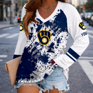 Limited Edition – Customized MLB Milwaukee Brewers Women’s V-Neck Long Sleeved Shirt TTH210767