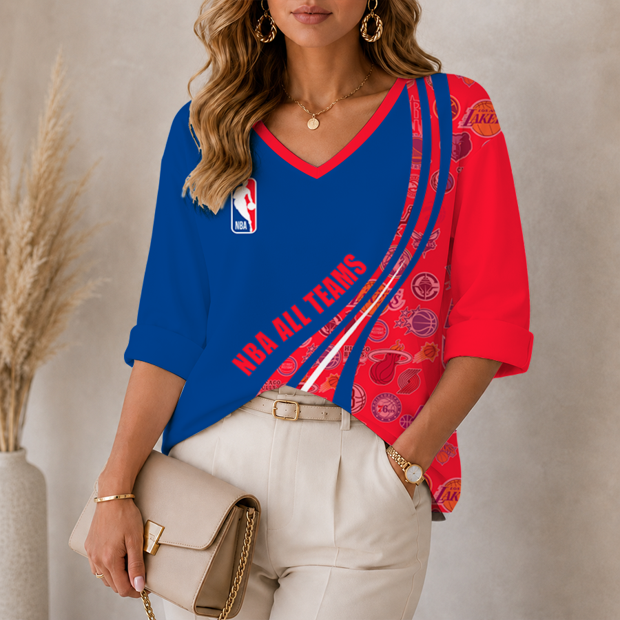 Limited Edition – Customized NBA All Teams Women’s Heart V-Neck Long Sleeve Shirt TTH210773