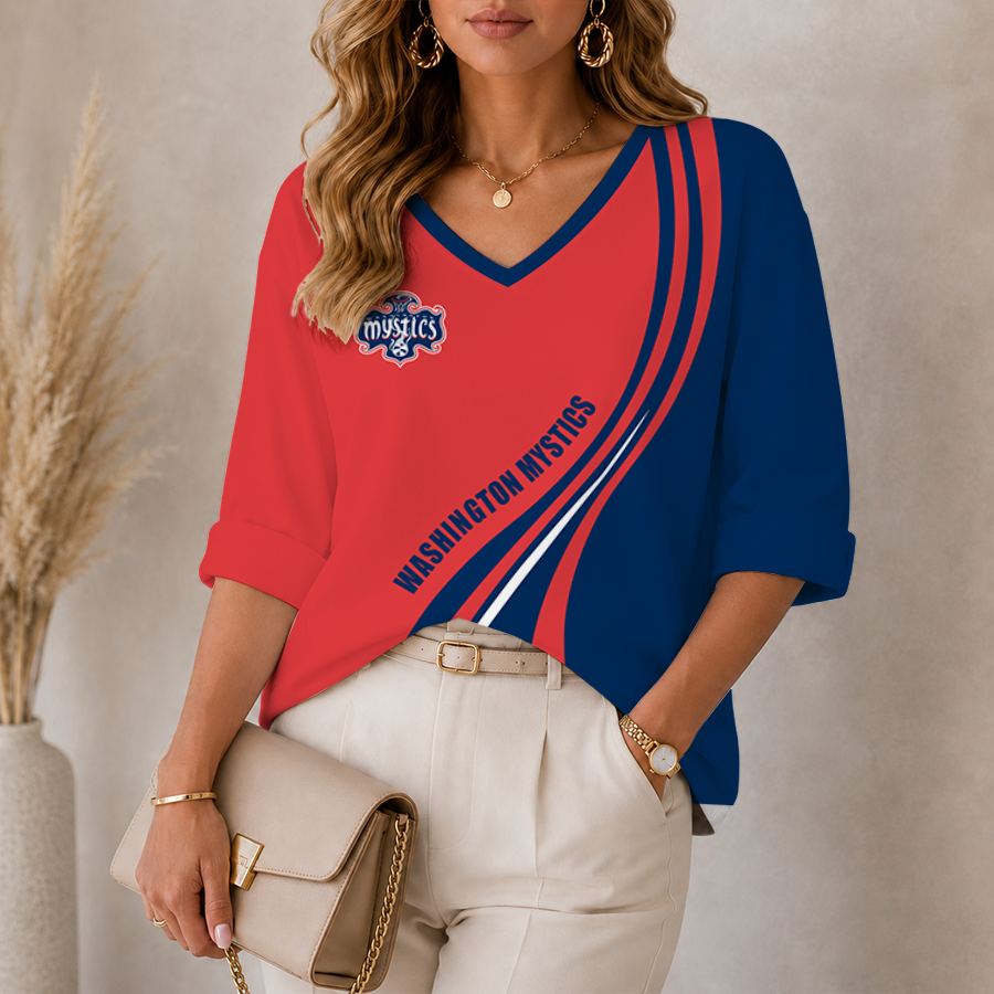 Limited Edition – Customized WNBA Washington Mystics Women’s Heart V-Neck Long Sleeve Shirt TTH210769