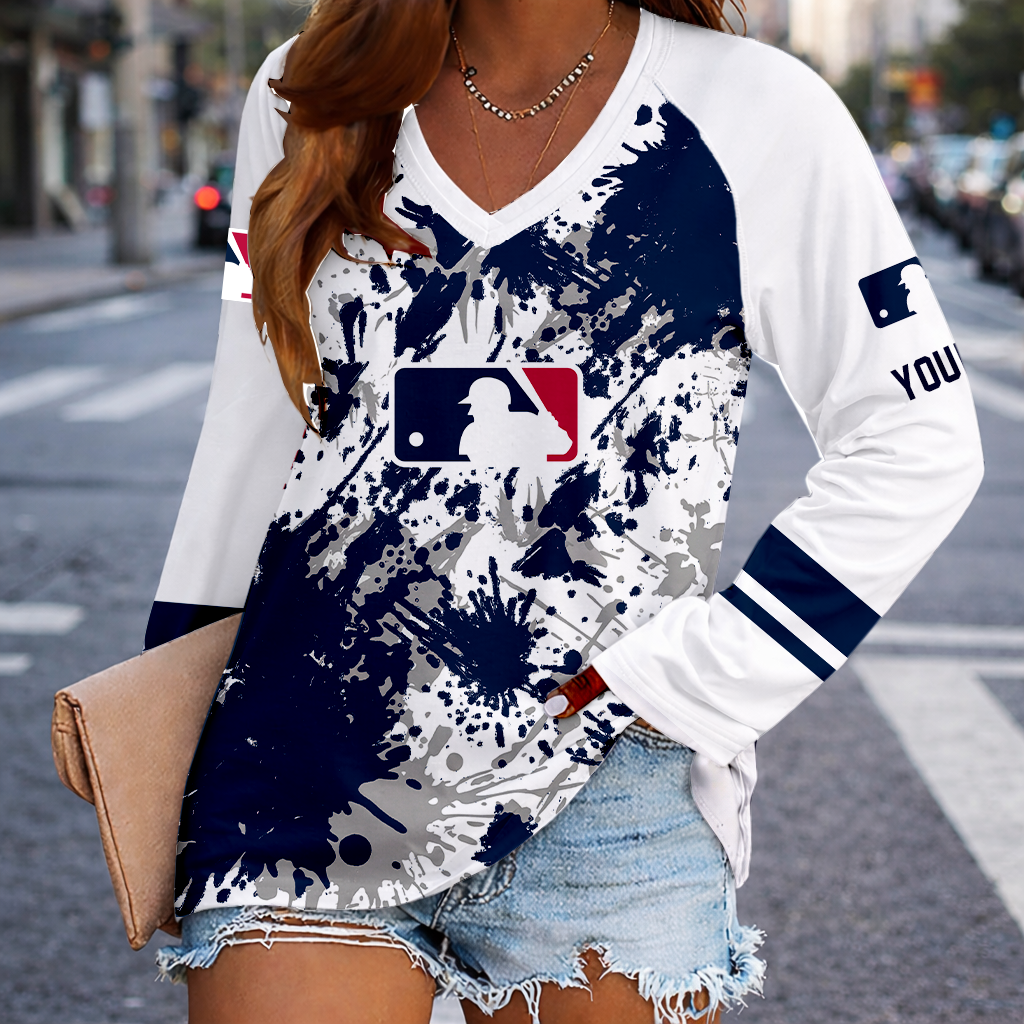 Limited Edition – Customized MLB Major League Baseball Women’s V-Neck Long Sleeved Shirt TTH210767