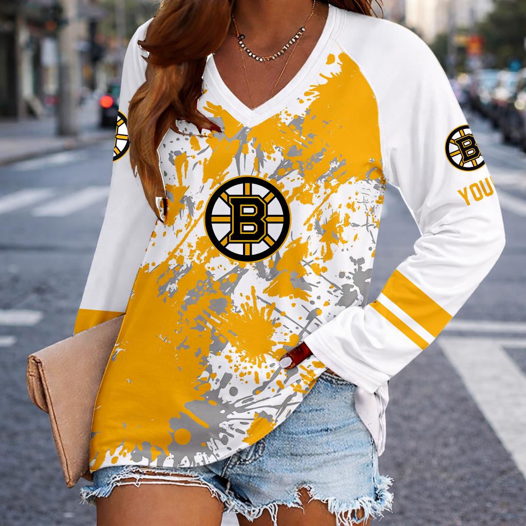 Limited Edition – Customized NHL Boston Bruins Women’s V-Neck Long Sleeved Shirt TTH210781