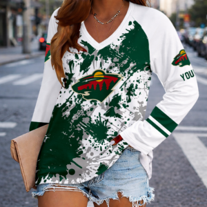 Limited Edition – Customized NHL Minnesota Wild Women’s V-Neck Long Sleeved Shirt TTH210781