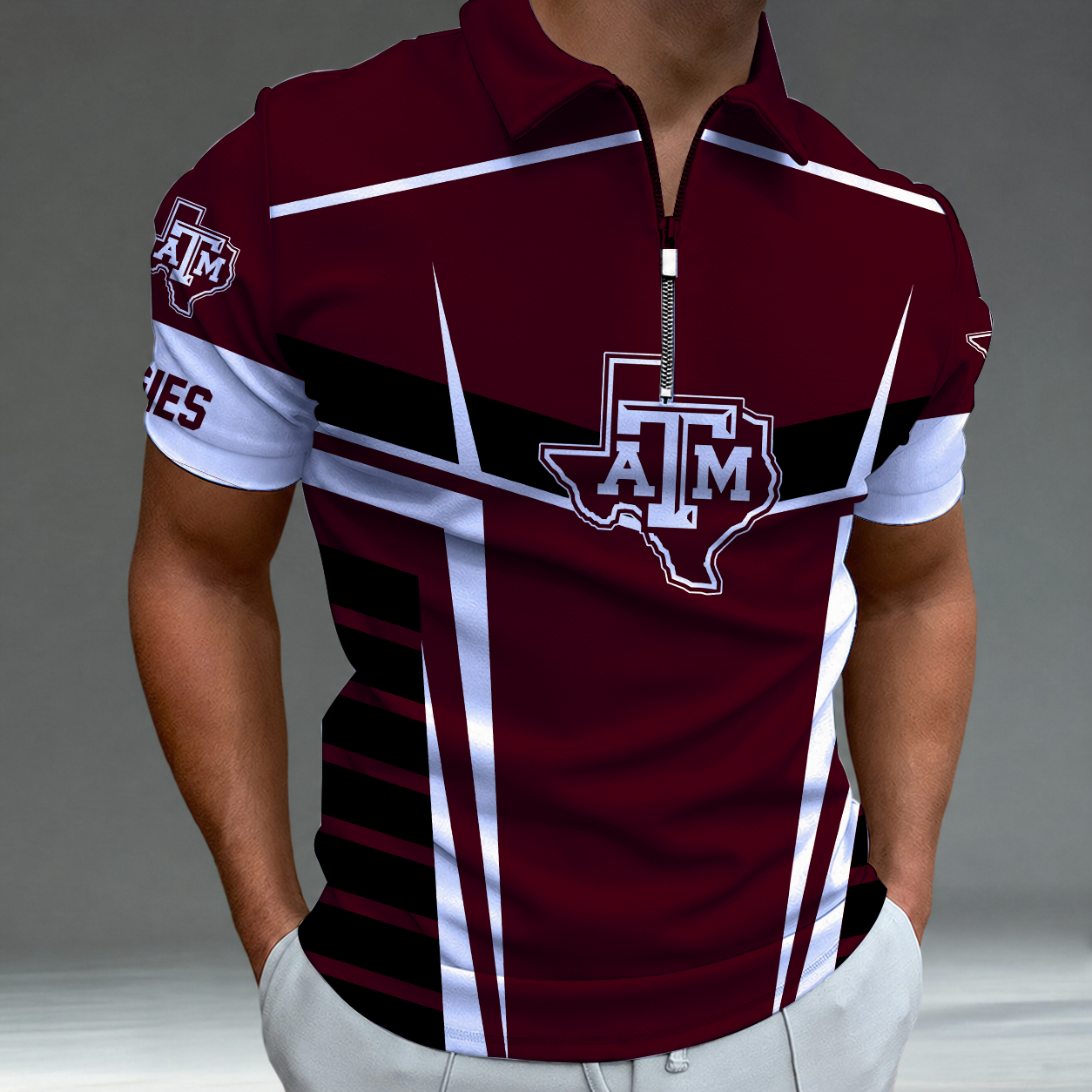 Limited Edition – Customized NCAA Texas A&M Aggies Zipper Polo Shirt TTH210784