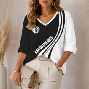 Limited Edition – Customized NBA Brooklyn Nets Women’s Heart V-Neck Long Sleeve Shirt TTH210773