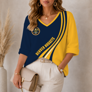 Limited Edition – Customized NBA Denver Nuggets Women’s Heart V-Neck Long Sleeve Shirt TTH210773