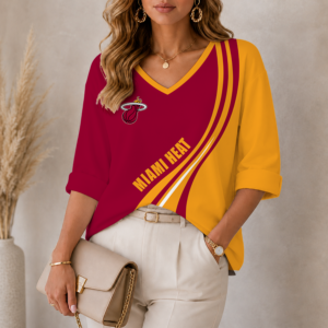 Limited Edition – Customized NBA Miami Heat Women’s Heart V-Neck Long Sleeve Shirt TTH210773