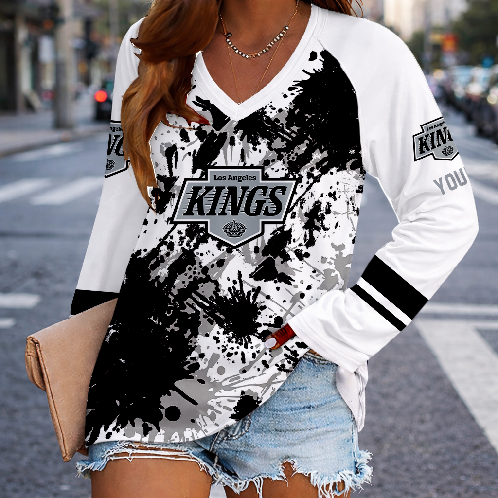 Limited Edition – Customized NHL Los Angeles Kings Women’s V-Neck Long Sleeved Shirt TTH210781