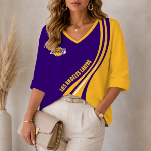 Limited Edition – Customized NBA Los Angeles Lakers Women’s Heart V-Neck Long Sleeve Shirt TTH210773