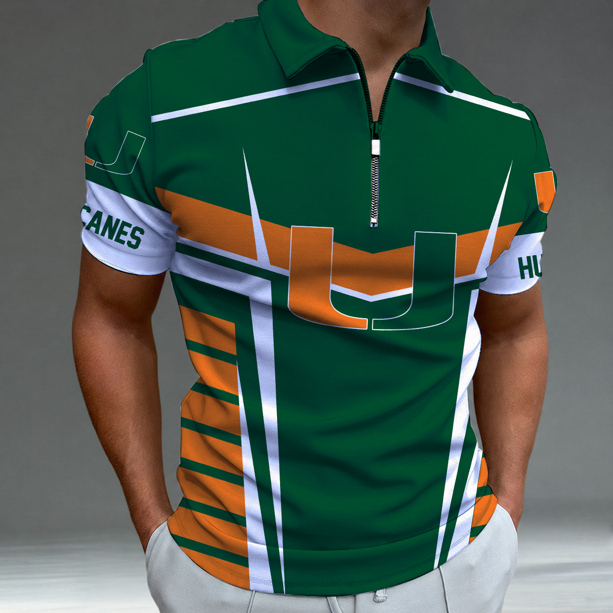 Limited Edition – Customized NCAA Miami Hurricanes Zipper Polo Shirt TTH210784