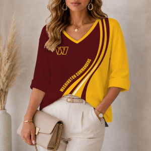 Limited Edition – Customized NFL Washington Commanders Women’s Heart V-Neck Long Sleeve Shirt TTH210790