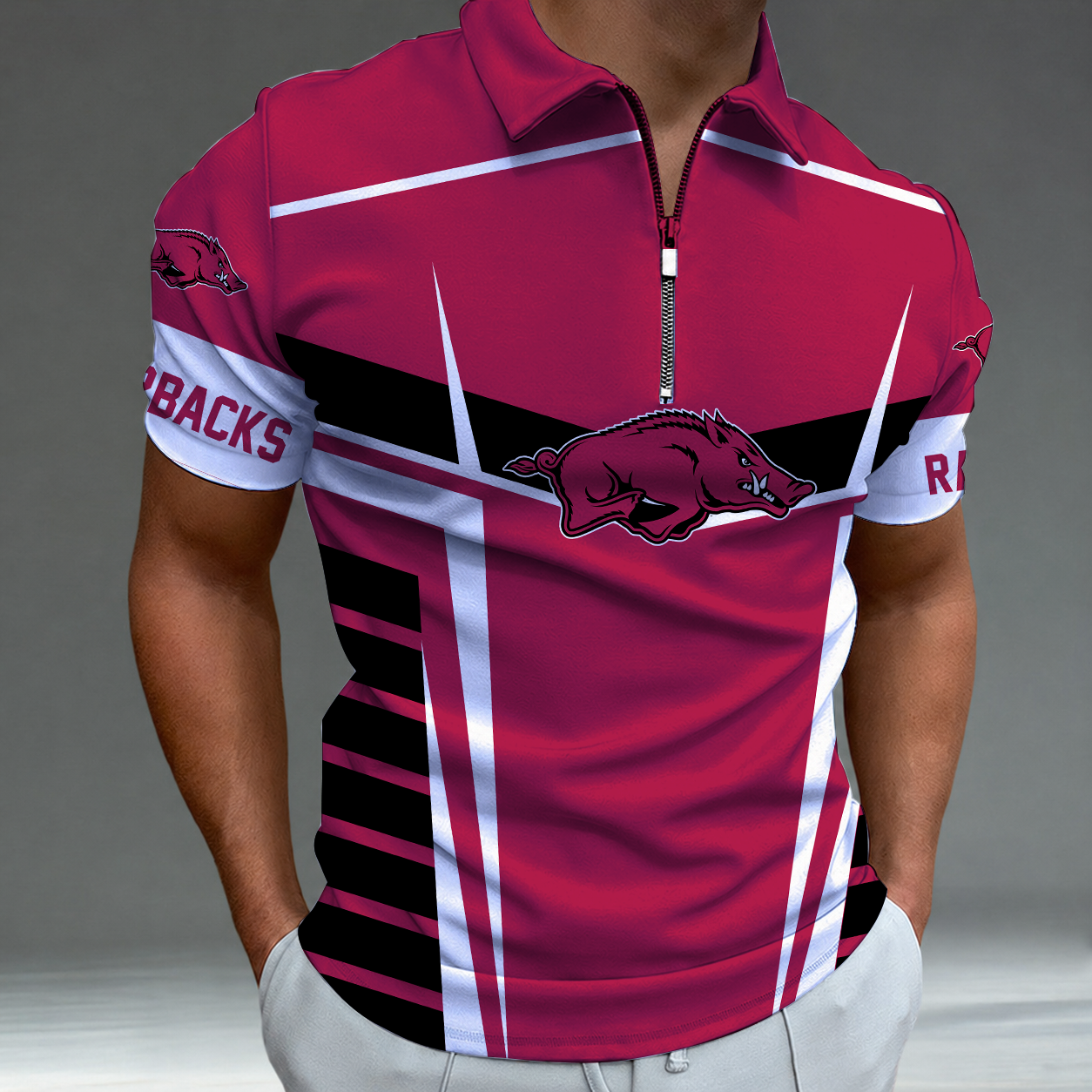 Limited Edition – Customized NCAA Arkansas Razorbacks Zipper Polo Shirt TTH210784