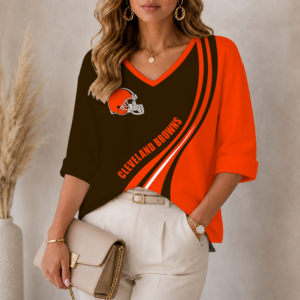 Limited Edition – Customized NFL Cleveland Khakis Women’s Heart V-Neck Long Sleeve Shirt TTH210790