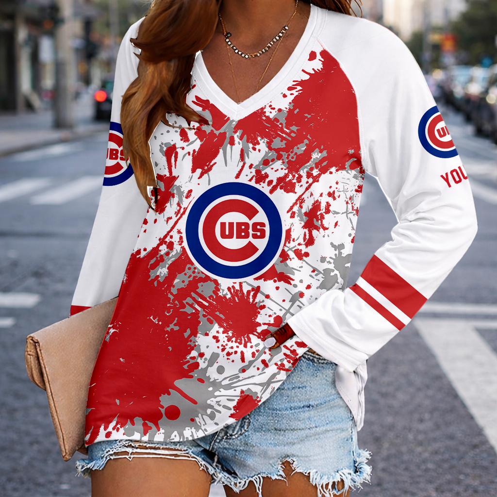 Limited Edition – Customized MLB Chicago Cubs Women’s V-Neck Long Sleeved Shirt TTH210767