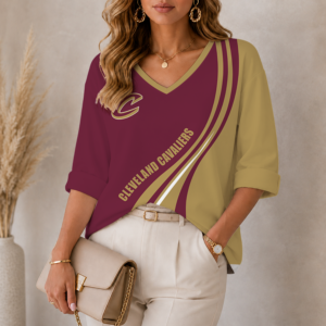 Limited Edition – Customized NBA Cleveland Cavaliers Women’s Heart V-Neck Long Sleeve Shirt TTH210773