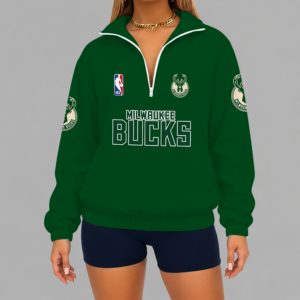 Limited Edition – Customized NBA Milwaukee Bucks V-Neck Zipper Sweatshirt Jacket TTH210768