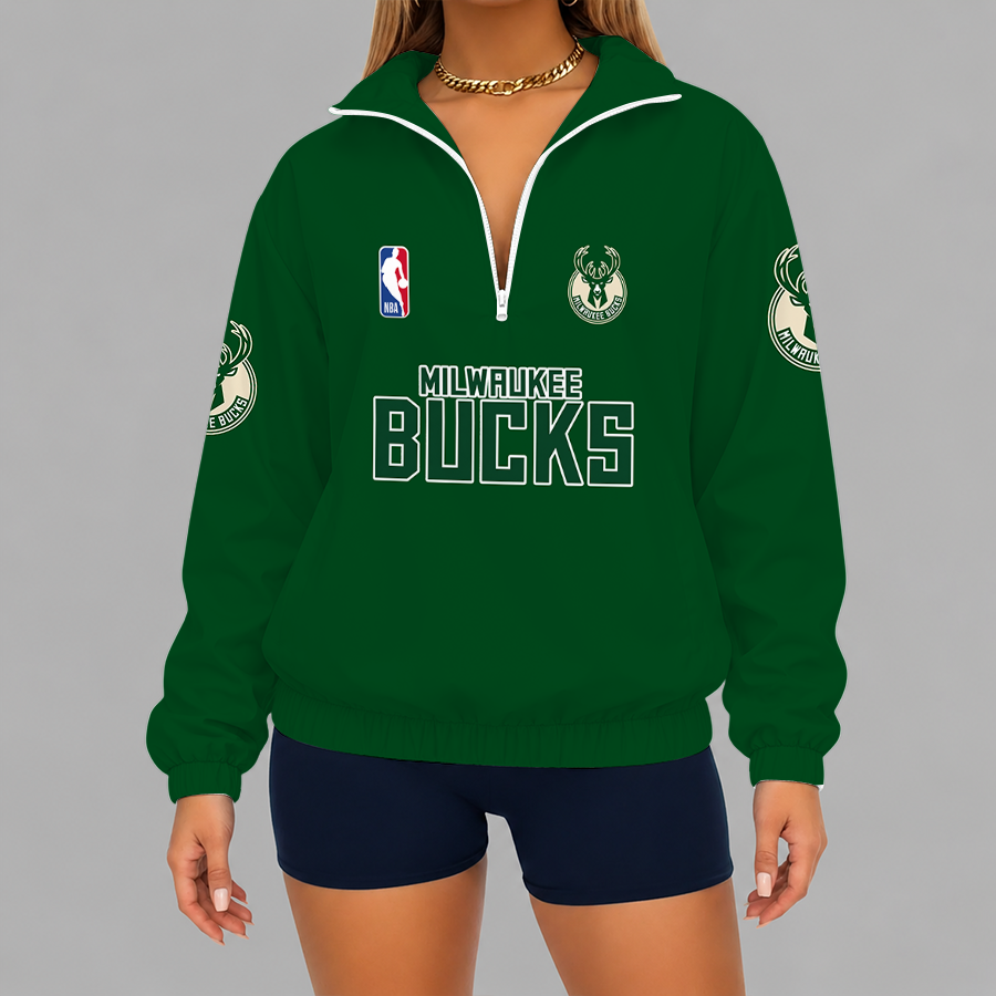 Limited Edition – Customized NBA Milwaukee Bucks V-Neck Zipper Sweatshirt Jacket TTH210768