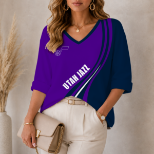 Limited Edition – Customized NBA Utah Jazz Women’s Heart V-Neck Long Sleeve Shirt TTH210773