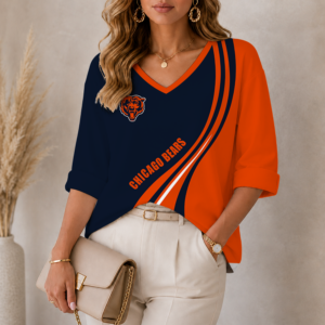 Limited Edition – Customized NFL Chicago Bears Women’s Heart V-Neck Long Sleeve Shirt TTH210790