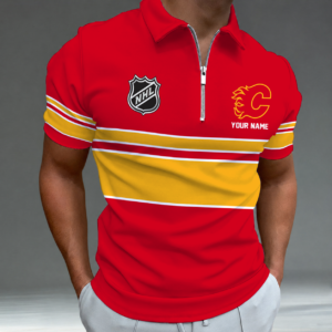 Limited Edition – Customized NHL Calgary Flames Zipper Polo Shirt TTH2107103
