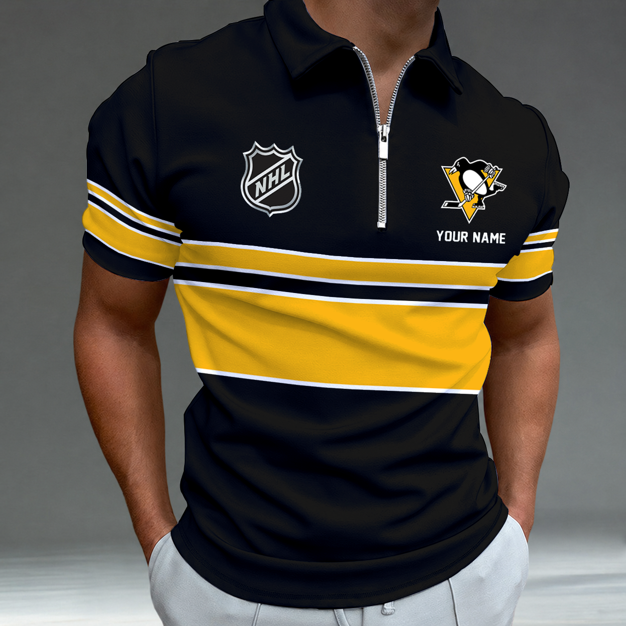 Limited Edition – Customized NHL Pittsburgh Penguins Zipper Polo Shirt TTH2107103