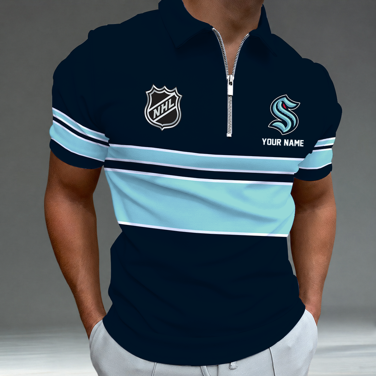 Limited Edition – Customized NHL Seattle Kraken Zipper Polo Shirt TTH2107103