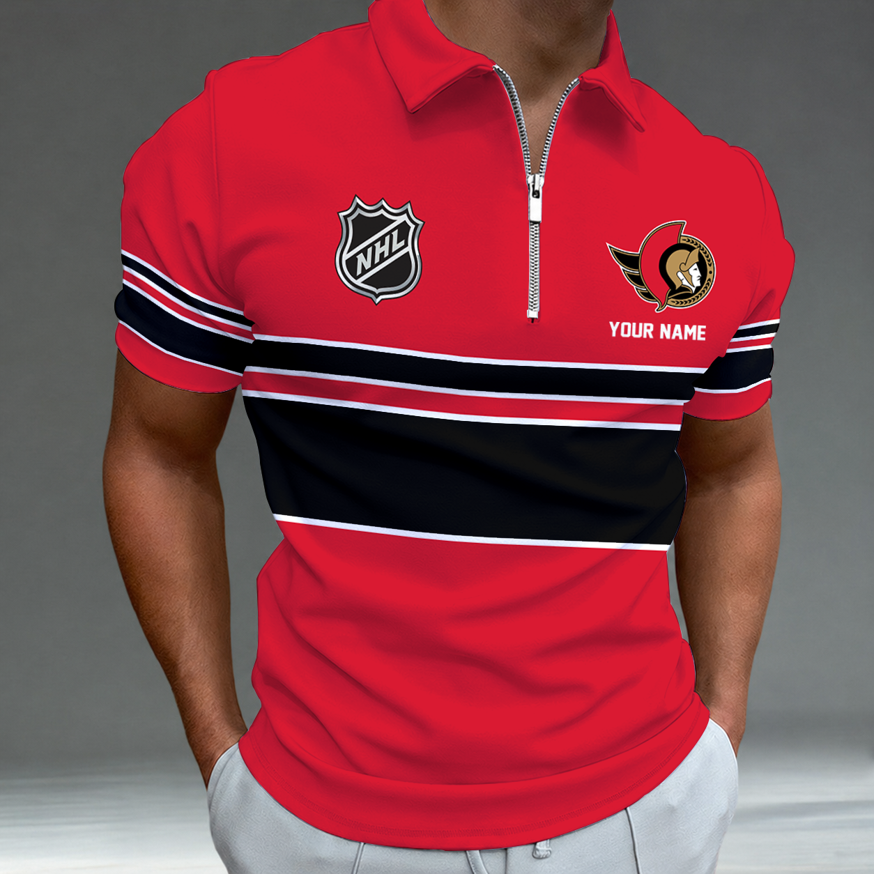 Limited Edition – Customized NHL Ottawa Senators Zipper Polo Shirt TTH2107103
