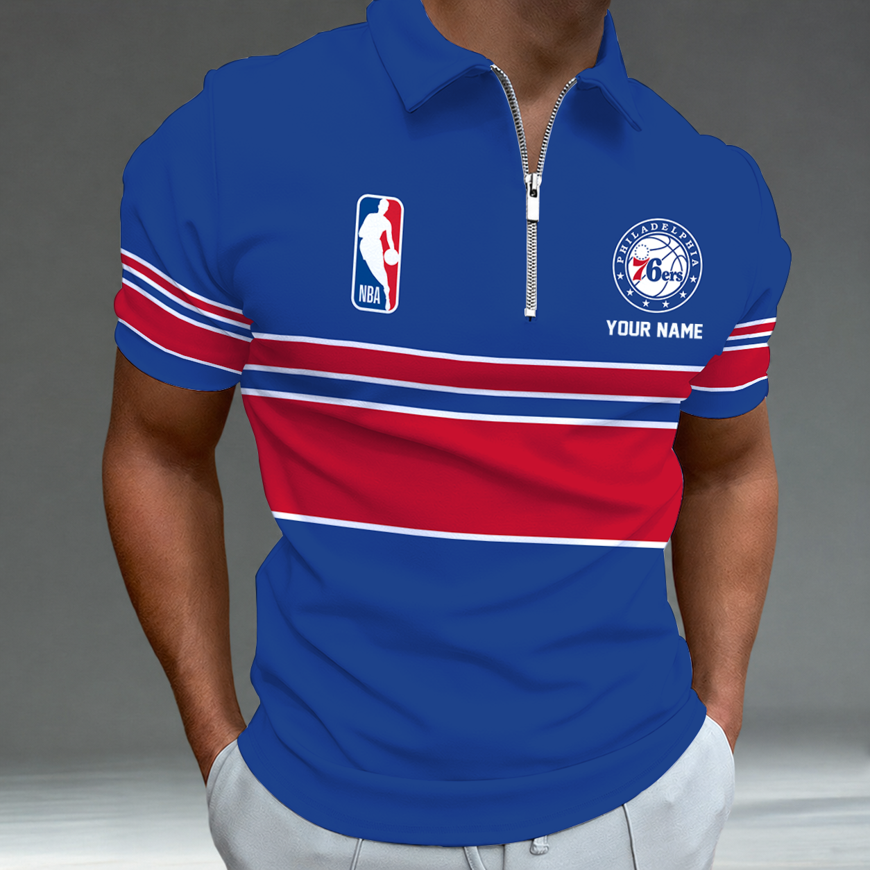 Limited Edition – Customized NBA Philadelphia 76Ers Zip Polo Shirt TTH2107111