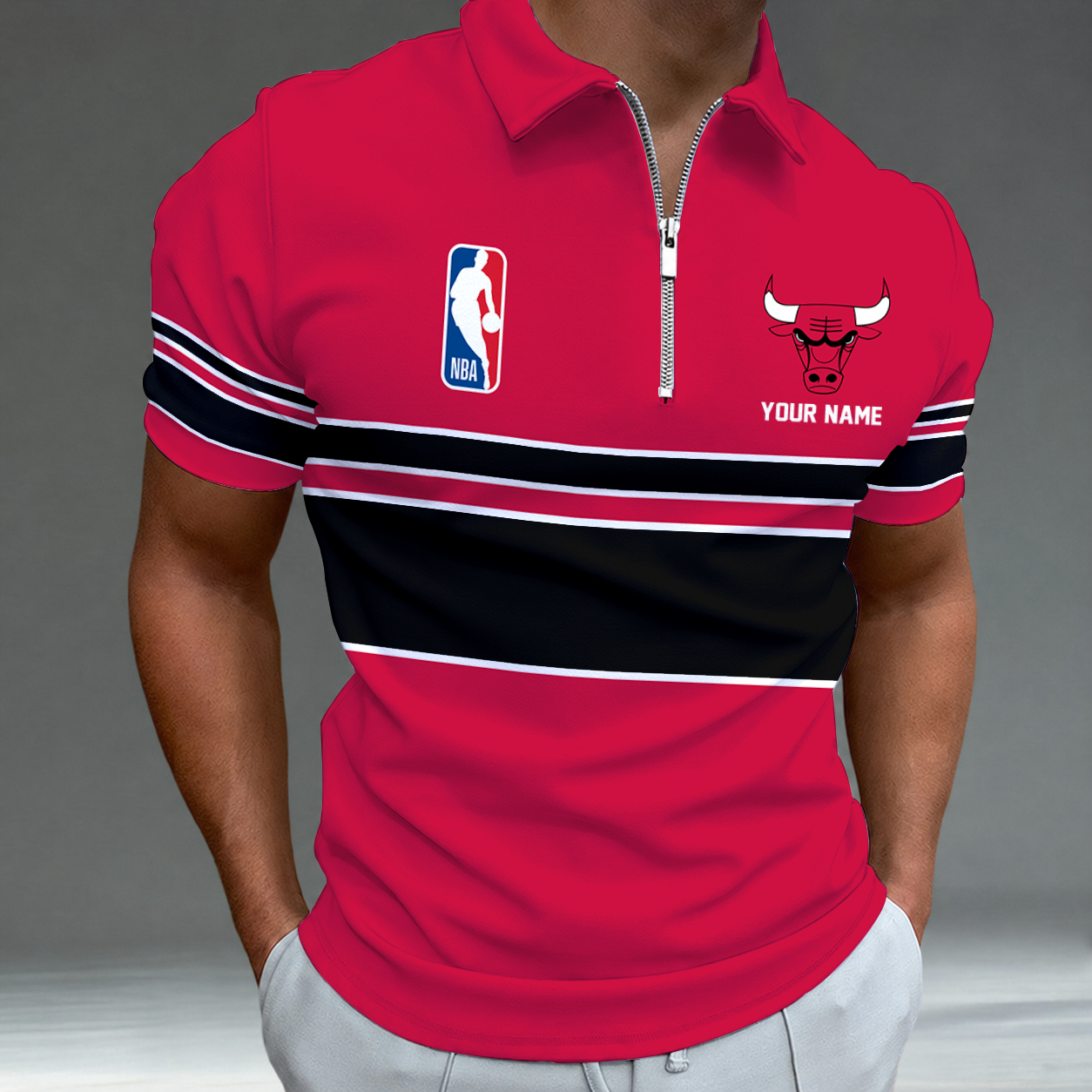 Limited Edition – Customized NBA Chicago Bulls Zip Polo Shirt TTH2107111