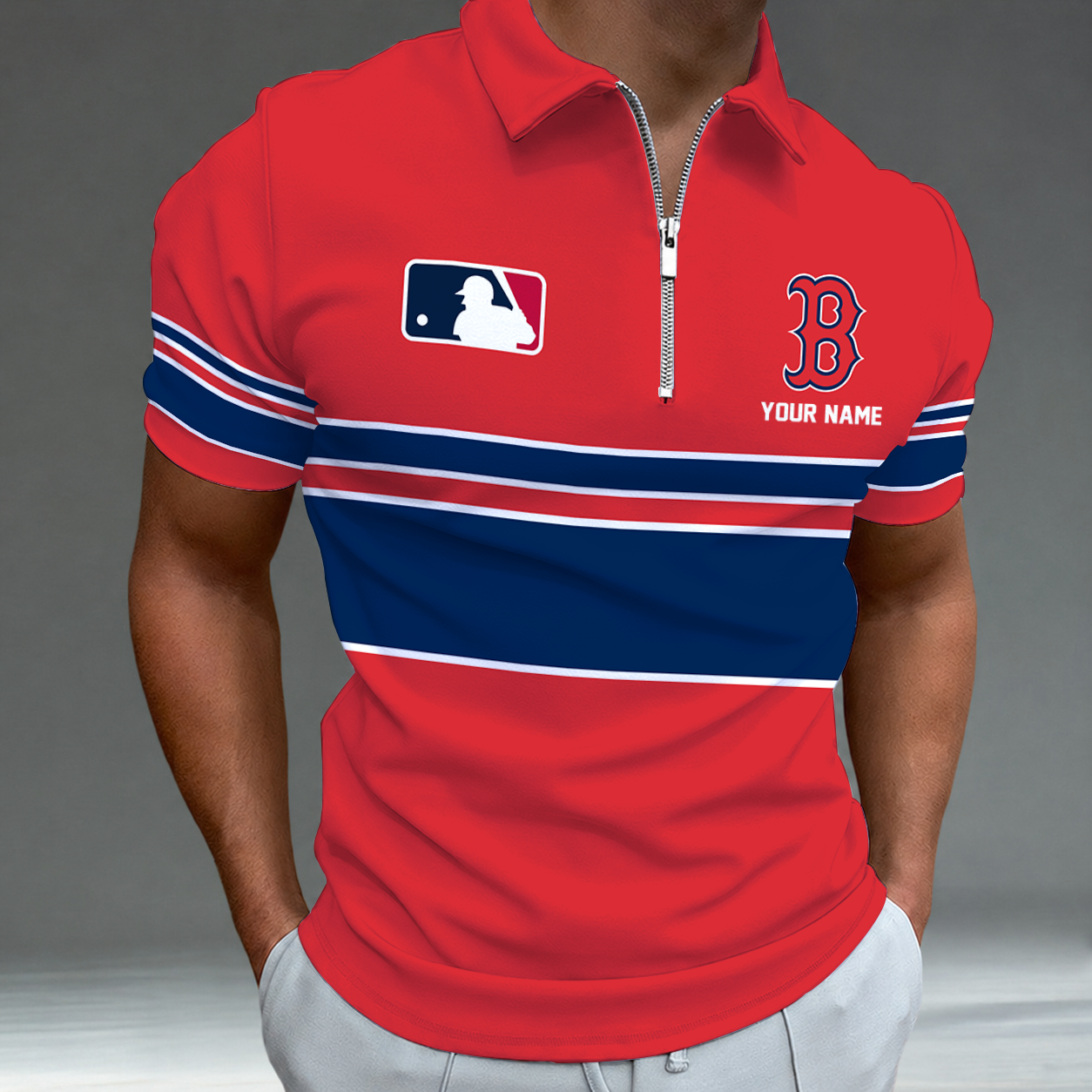 Limited Edition – Customized MLB Boston Red Sox Zip Polo Shirt TTH2107116