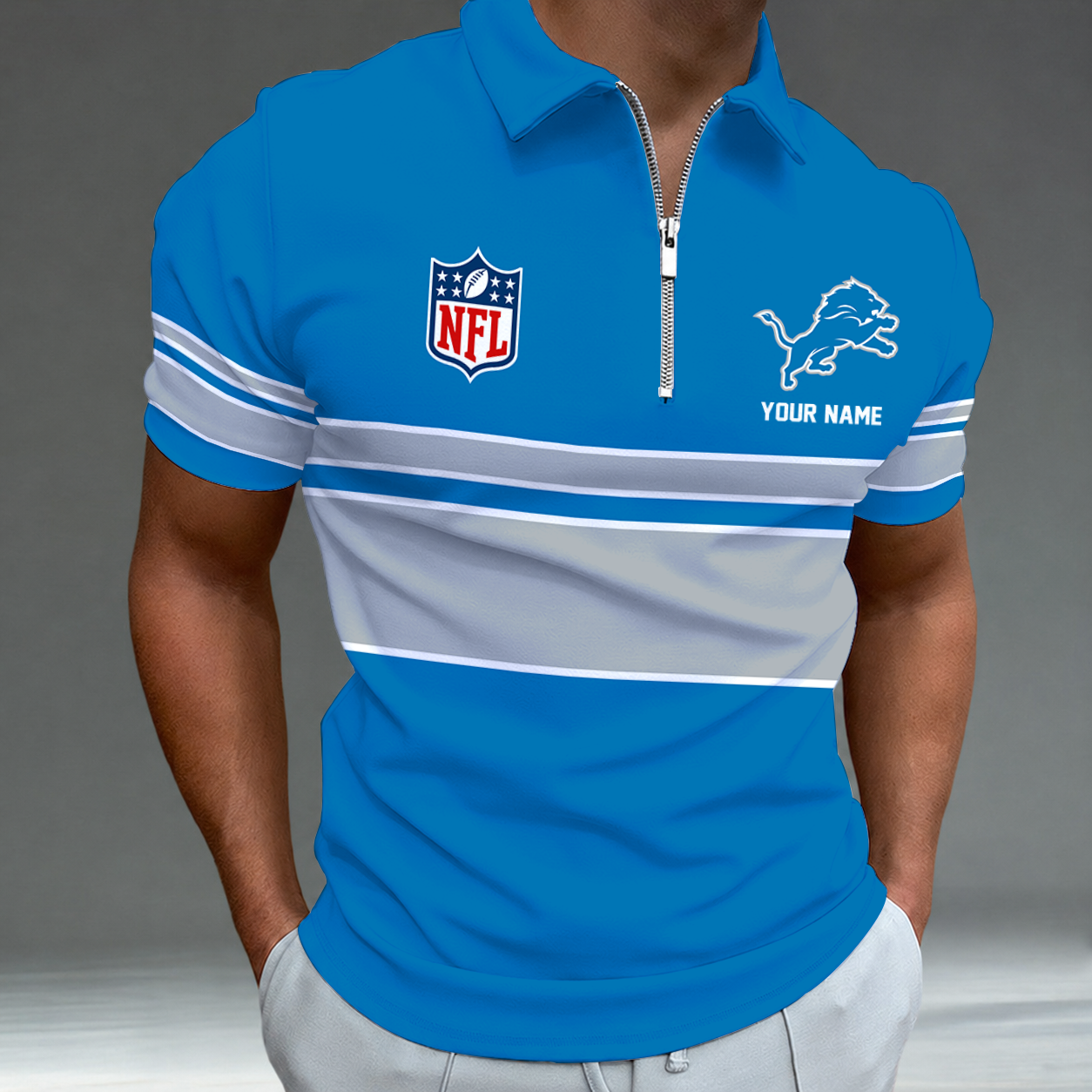 Limited Edition – Customized NFL Detroit Lions Zip Polo Shirt TTH2107225