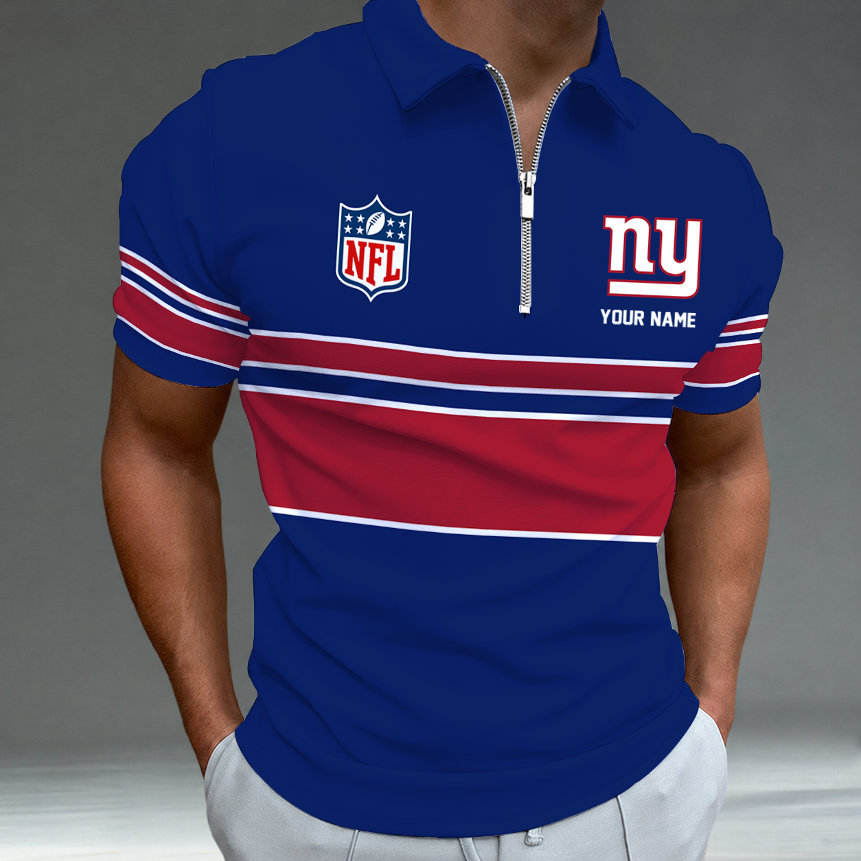 Limited Edition – Customized NFL New York Giants Zip Polo Shirt TTH2107225