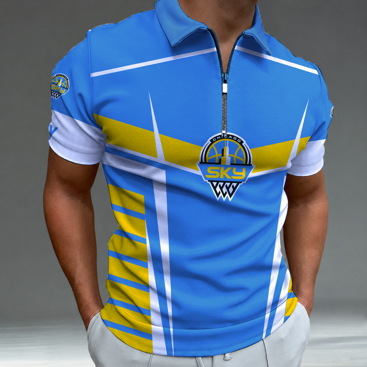 Limited Edition – Customized WNBA Chicago Sky Zipper Polo Shirt TTH2107124