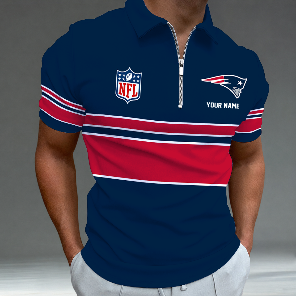 Limited Edition – Customized NFL New England Patriots Zip Polo Shirt TTH2107225