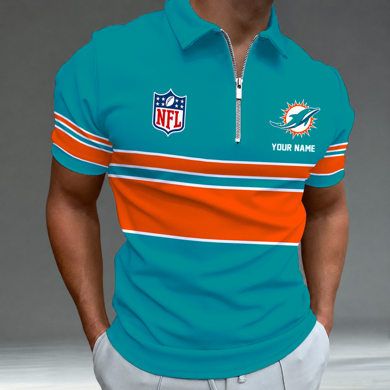 Limited Edition – Customized NFL Miami Dolphins Zip Polo Shirt TTH2107225