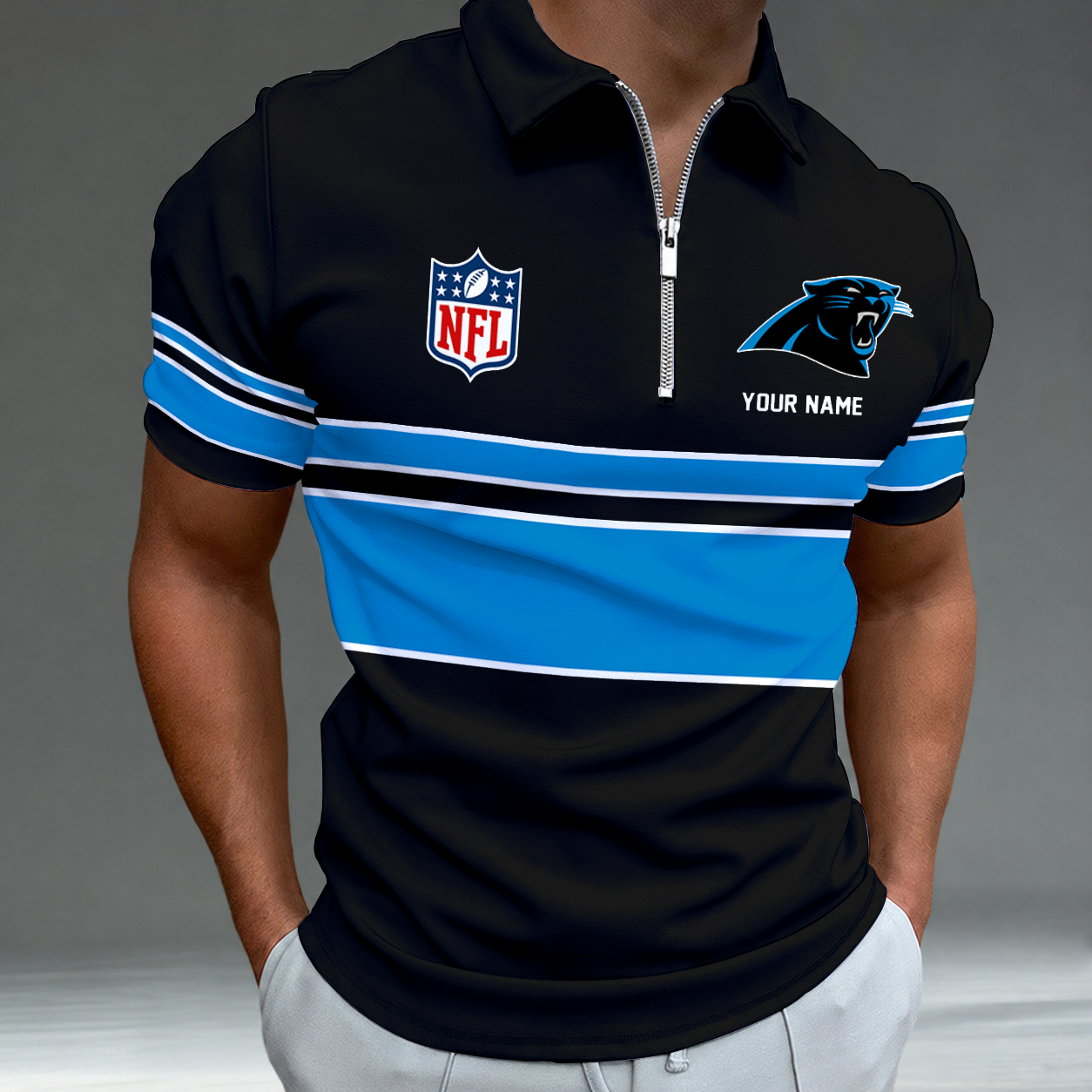 Limited Edition – Customized NFL Carolina Panthers Zip Polo Shirt TTH2107225
