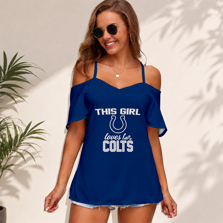 Limited Edition – Customized NFL Indianapolis Colts Women’s Strappy Off-Shoulder Top
