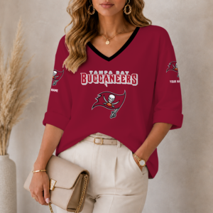 Limited Edition – Customized NFL Tampa Bay Buccaneers Women’s Heart V-Neck Long Sleeve Shirt