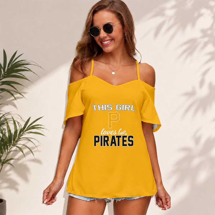 Limited Edition – Customized MLB Pittsburgh Pirates Women’s Strappy Off-Shoulder Top