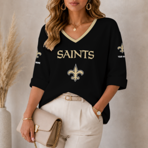 Limited Edition – Customized NFL New Orleans Saints Women’s Heart V-Neck Long Sleeve Shirt