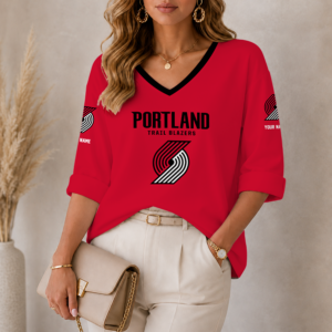 Limited Edition – Customized NBA Portland Trail Blazers Women’s Heart V-Neck Long Sleeve Shirt