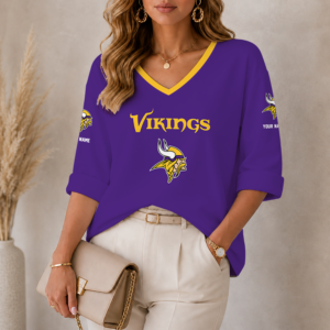 Limited Edition – Customized NFL Minnesota Vikings Women’s Heart V-Neck Long Sleeve Shirt