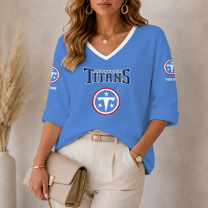 Limited Edition – Customized NFL Tennessee Titans Women’s Heart V-Neck Long Sleeve Shirt